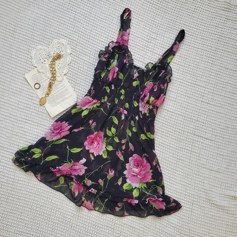 Y2k fashion bug micro mesh floral flowy dress